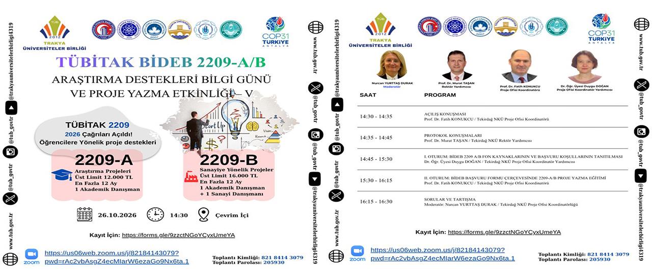 TÜBİTAK BİDEB 2209-A/B Araştırma Destekleri Bilgi Günü ve Proje Yazma Etkinliği Düzenlenecek