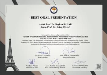 Bölümümüz Öğretim Üyelerinden Reyhan Bahar’ın Paris'te düzenlenen 11. International Paris Congress on Social Sciences & Humanities Uluslararası Kongresi’nde sunduğu bildiri en iyi sözlü bildiri ödülüne layık görüldü. 